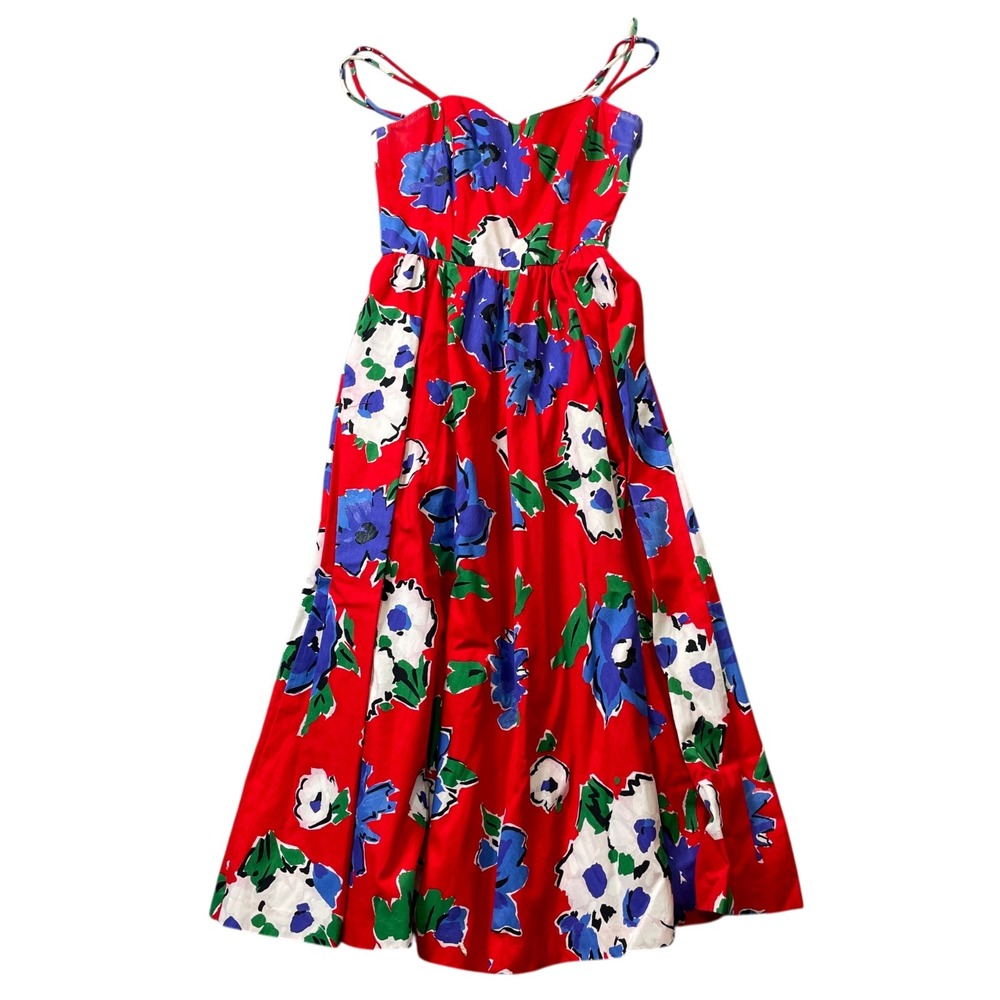 Petite Lanz 6‎ Red Summer Dress Removable Straps 100% Cotton Floral